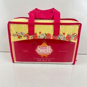 Cynthia Rowley Double Full Sheet Set Yellow Floral Cotton Sateen